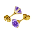Boucles d'oreilles en acier titane à quatre griffes avec zircon violet et base dorée - Style Zircon Bleu Violet / 3.0mm (1 pièce) / Or