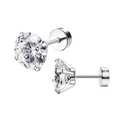 Boucles d'oreilles clous en acier inoxydable argenté avec zircone cubique à 4 griffes - Dos Plat (2mm) / Acier