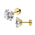 Boucles d'oreilles clous en acier inoxydable plaqué or 14K avec zircons ronds - Dos Plat (2mm) / Or