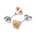 Orecchini a perno in titanio con zircone champagne, montatura a sei griffe e chiusura a farfalla - Color Acciaio + Champagne