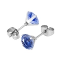 Orecchini a perno in acciaio al titanio con zircone blu scuro AAA e 4 griffe - Color Acciaio + Blu Reale