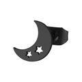 Clou d'oreille lune et étoiles en acier titane noir mat pour un style unisexe moderne - Noir