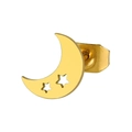 Puce d'oreille croissant de lune dorée avec motif d'étoile en acier titane poli - Or