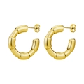 Chic 18K gold-plated C-shaped crescent bamboo texture stud earrings in polished stainless steel - Bamboo Joint Open Style (0727) / Gold