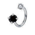 Titanium steel nose ring featuring black and white cubic zirconia stones in silver finish - 12mm Inner Diameter / Steel Color+White+Black