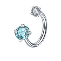 Silver horseshoe piercing ring with light blue and clear zircon stones in a four-prong setting - 12mm Inner Diameter / Steel Color+White+Deep Blue