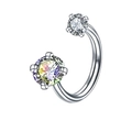 Silver horseshoe piercing ring with polished titanium and sparkling cubic zirconia accents - 8mm Inner Diameter / Steel Color+White+AB Aurora