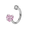 Silver horseshoe piercing ring featuring pink heart zircon and round clear gemstone - 8mm Diameter / Steel Color White Pink Zirconia
