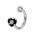 Horshoe barbell jewelry with silver finish, black heart stone, and clear zircon gem - 8mm Diameter / Steel Color+White+Black