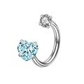 Silver C-shaped nose ring with heart-shaped light blue zircon and round clear stone - 8mm Diameter / Steel Color+White+Deep Blue