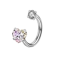Silver horseshoe septum ring with heart-shaped and round-cut clear cubic zirconia - 8mm Diameter / Steel Color+White+AB Aurora