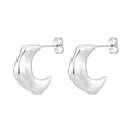 Polished silver crescent bamboo-style stud earrings with butterfly backs in minimalist style - Thick Crescent Style (0725) / Steel