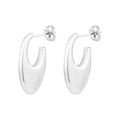 Sleek silver stainless steel U-shaped crescent stud earrings with polished finish - Liquid U-shape Style (0726) / Steel