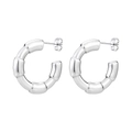 Polished silver crescent bamboo-style stud earrings made of sleek titanium steel - Bamboo Joint Open Style (0727) / Steel