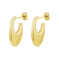 Polished gold crescent moon bamboo J-hoop titanium earrings with butterfly backs - Liquid U-shape Style (0726) / Gold