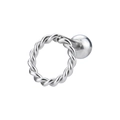 Twisted silver hoop stud earring in titanium steel with polished screw back ball - Circle Twisted Style