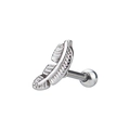 Polished stainless steel feather helix stud earring with clear textured details - Feather Design