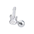 Polished silver guitar shaped stud earring with screw-on ball back for women - Guitar Shape