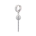 Sleek silver titanium steel huggie earring with cross pendant and long twisted chain - Cross Disc Chain (0376) / Steel
