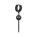 Men's punk style black stainless steel hoop earring with cross round tag and long chain - Cross Disc Chain (0376) / Black
