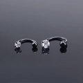 G23 Titanium black horseshoe rings set with clear cubic zirconia in two sizes - Inner Diameter 6mm / Black + White Zirconia (6mm)