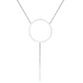 Elegant silver Y-shaped lariat necklace with geometric circle and long bar pendant - Silver Circle Style