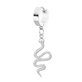 Silver stainless steel huggie hoop earring featuring a 3D textured snake charm pendant - Steel