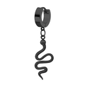 Matte black stainless steel snake charm huggie hoop earring with detailed scale textures - Black
