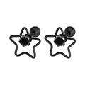 Boucles d'oreilles étoiles noires minimalistes avec zircone noire en acier titane chic - Pentagramme Creux (010008) / Base Noire + Pierre Noire