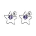 Boucles d'oreilles étoile en acier avec zircone violette et fermoirs à vis boules - Couleur Acier + Bleu Changeant