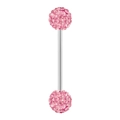 Piercing barbell avec billes de 5mm en cristal rose et acier inoxydable poli - Barre 1.6mmx14mm + Boule 5mm / Acier Rose