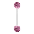 Barbell de piercing avec boules Shamballa 5mm en cristal rose et tige en acier argenté - Barre 1.6mmx14mm + Boule 5mm / Couleur Acier + Violet