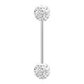 Piercing barbell argent de 5mm avec deux boules ornées de cristaux brillants - Acier + Pierre Blanche