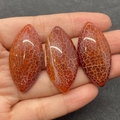Trois cabochons en agate veine de dragon orange en forme de fuseau pour bijoux DIY - N°2 (Agate Veine de Dragon Orange Rouge)