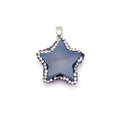 Pentagram star pendant with grey stone and white rhinestones on silver metal clasp - Dark Grey (No. 5)
