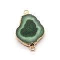 Irregular green natural stone crystal pendant with gold plated double loop connectors - Grass Green (No. 8)