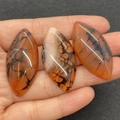 Three marquise cut dragon vein agate stones with translucent orange and black texture - No.5 (Orange Red Black Vein Agate)