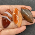 Three natural dragon vein agate beads in marquise shape with unique textures for jewelry DIY - No.6 (Brown Banded Agate)