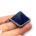 Lapis lazuli pyramid pendant with silver rhinestone edge, shown held in fingers - Lapis Lazuli (No. 4) / 36mm Thick 20mm