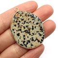 Water drop Dalmatian Jasper stone pendant with gold metal frame and hanging loop - Dalmatian Jasper (4877102877605) / Dalmatian Jasper