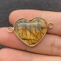 Connettore a cuore in pietra naturale gialla con bordo in oro rosa per gioielli - Stile Pietra Mappa Gialla (5)