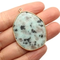Irregular drop shaped blue spotted stone pendant with a gold plated metal frame - Amazonite Texture (3) / Amazonite Color
