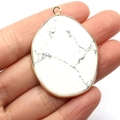 Teardrop natural white turquoise stone pendant with gold metal frame and loop - White Turquoise (4877102877610) / Howlite