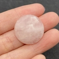 Faceted 25mm round rose quartz gemstone cabochon for DIY jewelry making - Round Faceted Cabochon / Rose Quartz