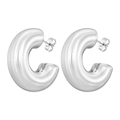 Minimalist silver chunky C-shaped hoop earrings with a high-polished mirror finish - C-Shape Hollow / 1 Pair (10x30mm) / Steel