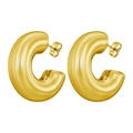 Polished chunky gold hoop earrings in a classic C-shape design with post-back closure - C-Shape Hollow / 1 Pair (10x30mm) / Gold