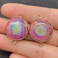 Pink and blue imperial stone double-hole jewelry connector with gold plating - Style 9 Pink Purple Blue