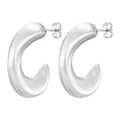 Modern thick C-shaped teardrop earrings in polished silver stainless steel finish - Teardrop Hollow / 1 Pair (32x27mm) / Steel