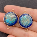 Blue natural emperor stone circular double-hole connector pendant with gold frame - Style 10 Blue Marble