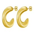Polished golden chunky C-shaped stainless steel stud earrings for women with high gloss - Teardrop Hollow / 1 Pair (32x27mm) / Gold